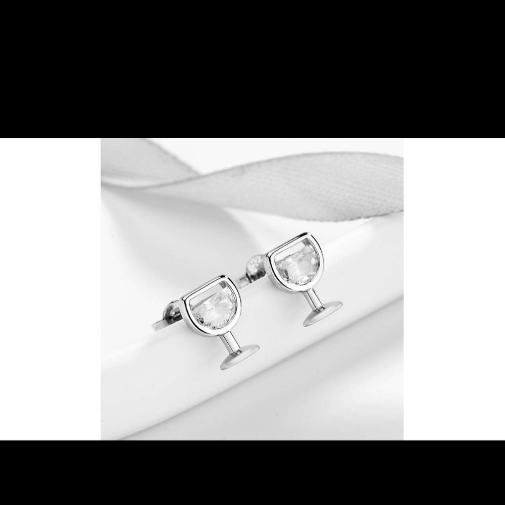 Silver Wine Glass Stud Earrings